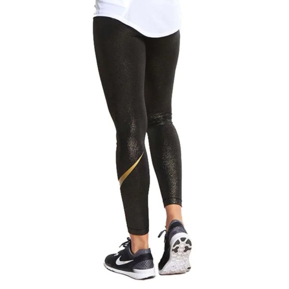 NWOT Nike Women's Pro Cool Gold Sparkle Training Tight Pants - Picture 2 of 11